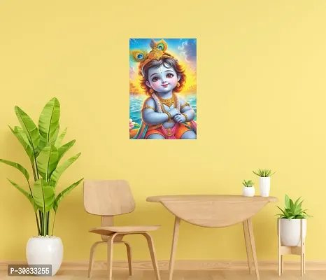 Self-Adhesive Religious Bal Krishna Posters for Home Decor, Living Room, Bedroom, Hall, Kids Room, Play Room, P34 Waterproof 12x18 Inches-thumb2