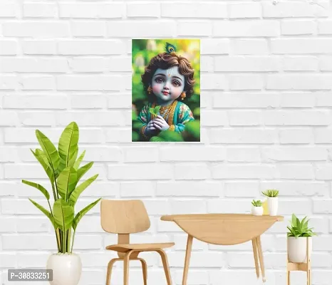 Self-Adhesive Religious Bal Krishna Posters for Home Decor, Living Room, Bedroom, Hall, Kids Room, Play Room, P31 Waterproof 12x18 Inches-thumb3