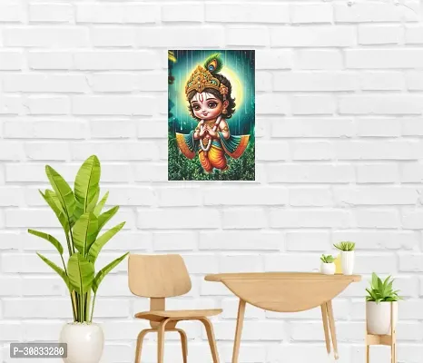 Self-Adhesive Religious Bal Krishna Posters for Home Decor, Living Room, Bedroom, Hall, Kids Room, Play Room, P45 Waterproof 12x18 Inches-thumb3