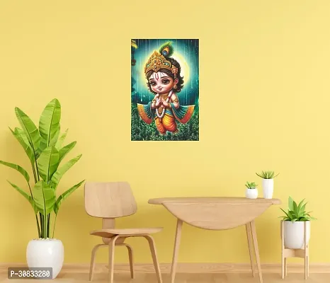 Self-Adhesive Religious Bal Krishna Posters for Home Decor, Living Room, Bedroom, Hall, Kids Room, Play Room, P45 Waterproof 12x18 Inches-thumb2