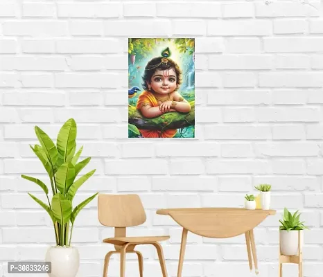 Self-Adhesive Religious Bal Krishna Posters for Home Decor, Living Room, Bedroom, Hall, Kids Room, Play Room, P28 Waterproof 12x18 Inches-thumb3