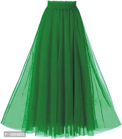 Radhika 'n' Dhaanya creation Net Fabric Tulle Long Skirt Full Length (Green)-thumb0