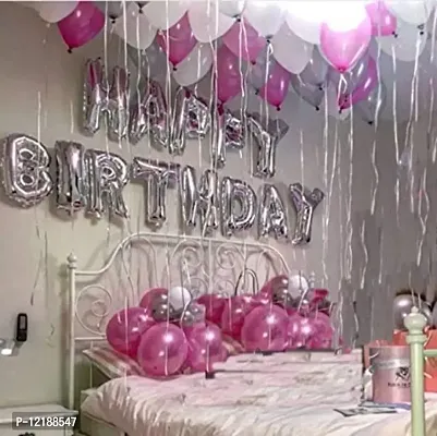 Crelzos- Happy Birthday Decoration Combo 43Pcs Set Foil Banner and Balloons for Girls Adult Wife Girl Friend 1 (Pack of 43, Pink+Silver+White)