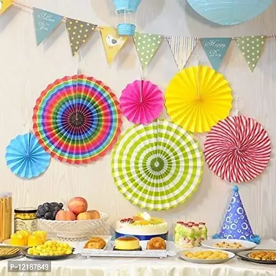 Crelzos Hanging Baby Shower/Rainbow/Unicorn/Multi Color/Birthday Theme Paper Fans Set of 6 (Rainbow)