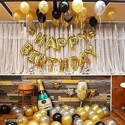 Crelzos- Happy Birthday Decoration Combo 43Pcs Set Foil Banner and Balloons for Girls Adult Wife Girl Friend 1 (Pack of 43, Black+Gold+Silver)-thumb0