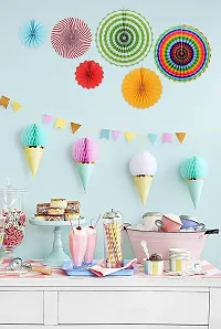 Crelzos Hanging Baby Shower/Rainbow/Unicorn/Multi Color/Birthday Theme Paper Fans Set of 6 (Rainbow)-thumb1