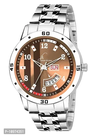 Brown Dial Silver Chain Multi Function Day And Date Wrist Watch-thumb0