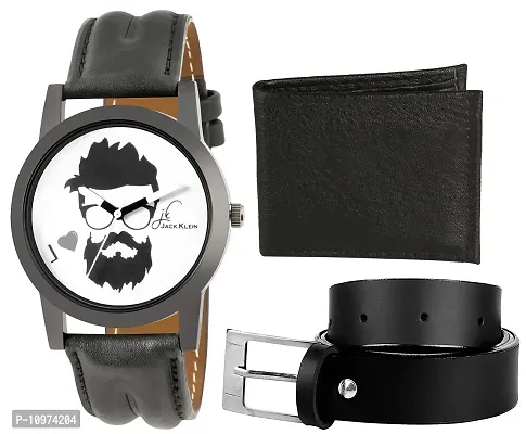 Black N White Funky Wrist Watch With Black Wallet And Belt
