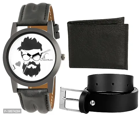 Black N White Funky Wrist Watch With Black Wallet And Belt-thumb0