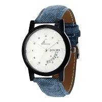 White Dial Denim Finish Strap Day And Date Working Multi Function Watch-thumb1