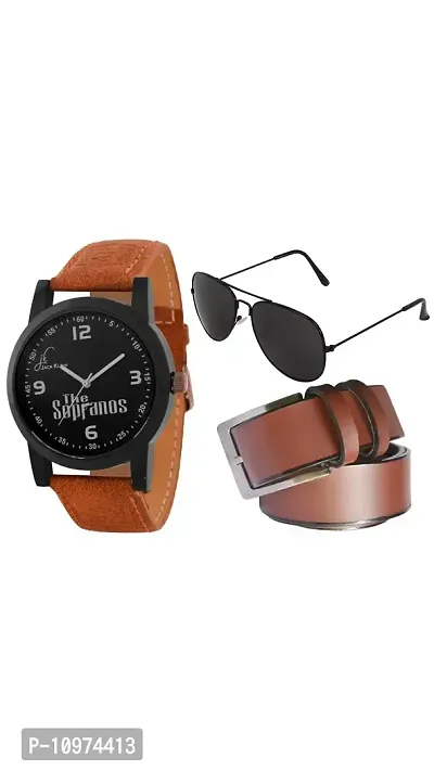 Graphic Edition Watch With Belt And Aviator Glasses-thumb0