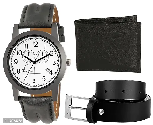 Black Stylish And Elegant Analog Wrist Watch With Black Wallet And Belt-thumb0