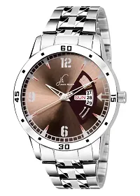 Combo Of Metal Brown Day And Date Working Watch Get Free Belt With Wallet-thumb2