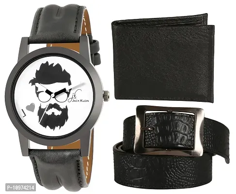 Black N White Funky Wrist Watch With Black Wallet And Belt