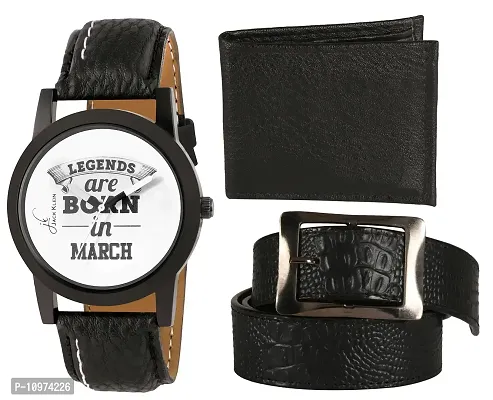 Black Legends Collection Wrist Watch With Black Wallet And Belt-thumb0