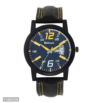 Stylish And Trendy Black PU Strap Analog Watch For Men-thumb0