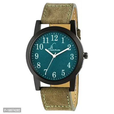 Green Denim Finish Green Casual Wrist Watch With Black Wallet And Belt-thumb2