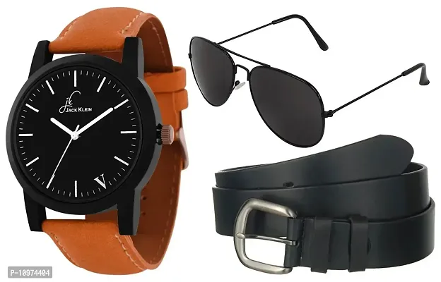 Premium Quality Trendy Formal Wrist Watch With Belt And Aviator Glasses