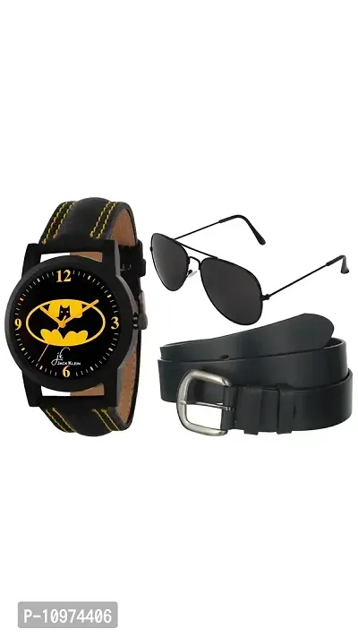 Premium Quality Stylish Wrist Watch With Belt And Aviator Glasses-thumb0