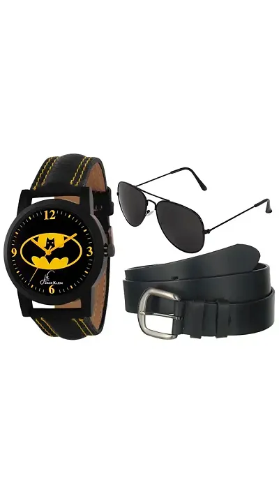 Premium Quality Stylish Wrist Watch With Belt And Aviator Glasses