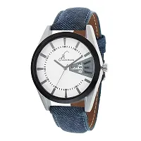 Formal White Dial Denim Finish Day And Date Working Wrist Watch-thumb1