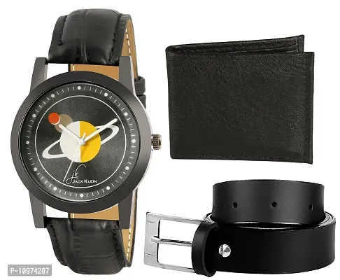 Black Space Edition Graphic Watch With Black Wallet And Belt