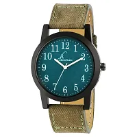 Green Denim Finish Green Casual Wrist Watch With Black Wallet And Belt-thumb1
