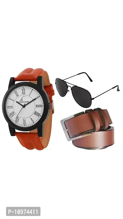 Premium Quality White Dial Analog Watch With Belt And Aviator Glasses