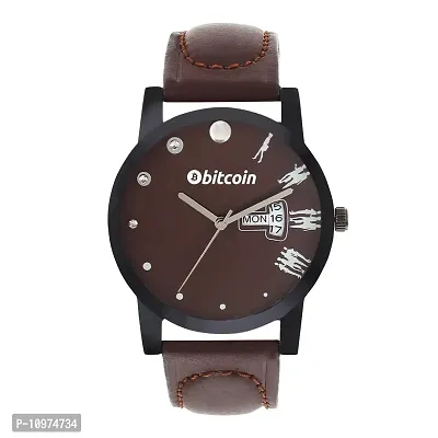 Stylish And Trendy Brown PU Strap Analog Watch For Men-thumb0