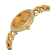 Stylish Golden Metal With Shiny Stone Wrist Watch For Women-thumb1