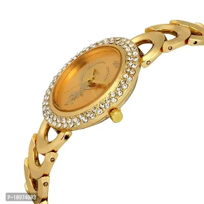 Stylish Golden Metal With Shiny Stone Wrist Watch For Women-thumb2
