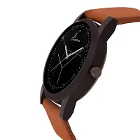 Round Black Dial Brown PU Strap Quartz Analog Wrist Watch-thumb2