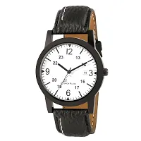 Black Strap White Dial Formal Wrist Watch With Black Wallet And Belt-thumb1