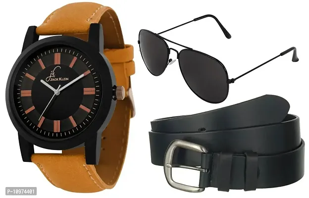 Stylish Round Dial Premium Quality Graphic Watch With Belt And Aviator Glasses-thumb0