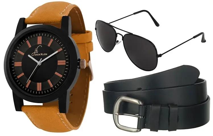 Stylish Round Dial Premium Quality Graphic Watch With Belt And Aviator Glasses