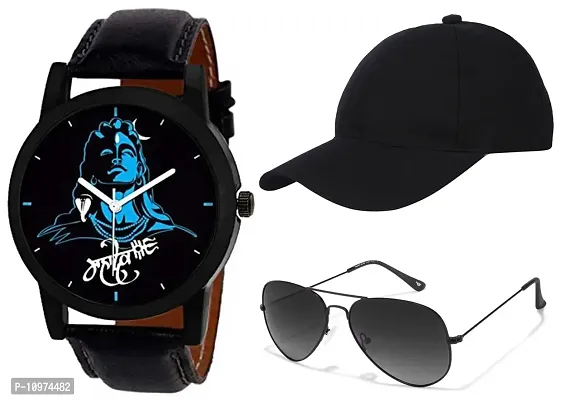 Blue Mahadev Boys Analog Watch With Black Cap And Aviator Sunglass-thumb0