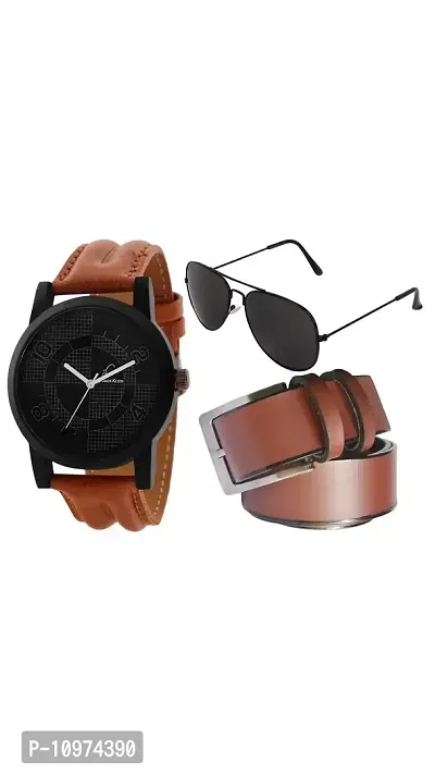Dial Strap Wrist Watch With Belt And Aviator Glasses
