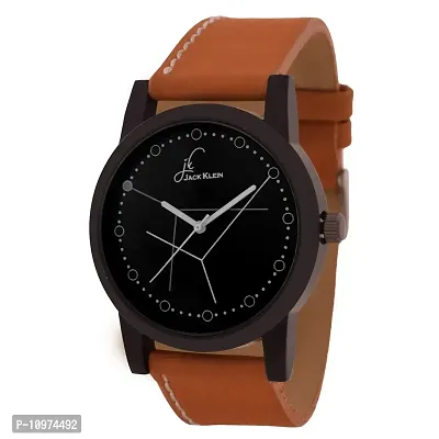 Round Black Dial Brown PU Strap Quartz Analog Wrist Watch-thumb0