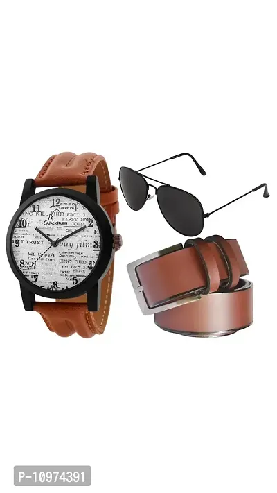 Stylish Graphic Watch With Belt And Aviator Glasses-thumb0