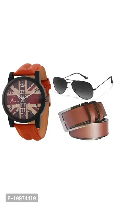 Stylish Graphic Edition Premium Quality Watch With Belt And Aviator Glasses