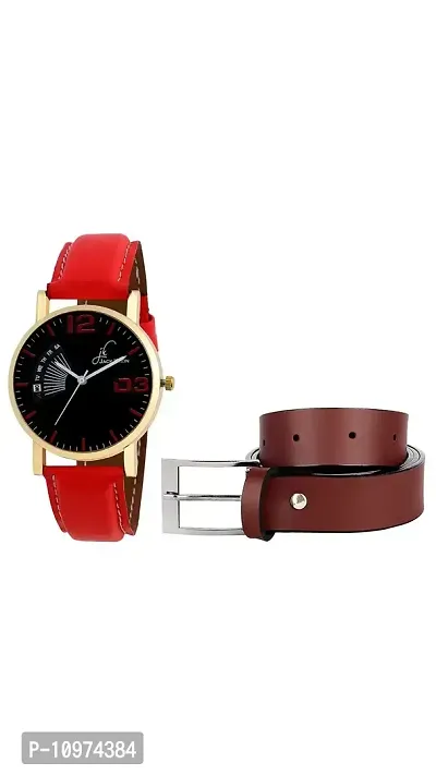 Stylish Look Leatherette Needle Pin Point Belt And Get Watch