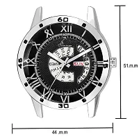 Black Dial Silver Steel Chain Day And Date Multifunction Chronograph Wrist Watch For Men-thumb3