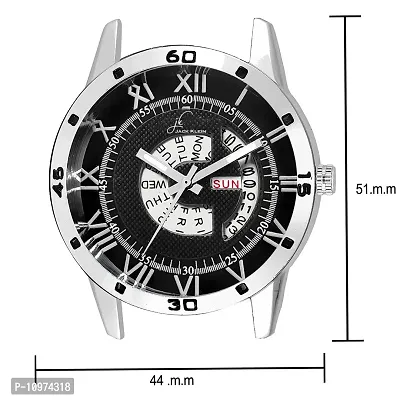 Black Dial Silver Steel Chain Day And Date Multifunction Chronograph Wrist Watch For Men-thumb4