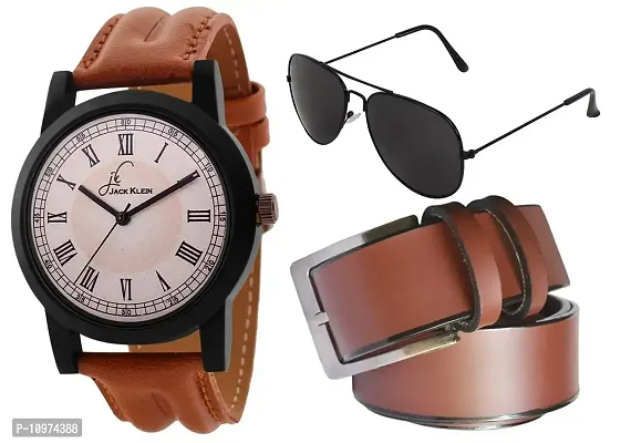 Elegant Wrist Watch With Belt And Aviator Glasses-thumb0