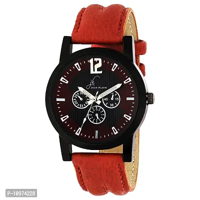 Black Dial Red Strap Quartz Analogue Wrist Watch-thumb0