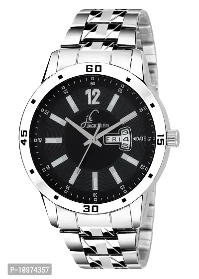 Black Dial Stylish Chain Day And Date Working Wrist Watch For Men