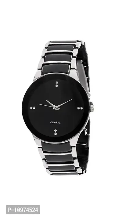 Round Black Dial Silver Metal Wrist Watch-thumb0