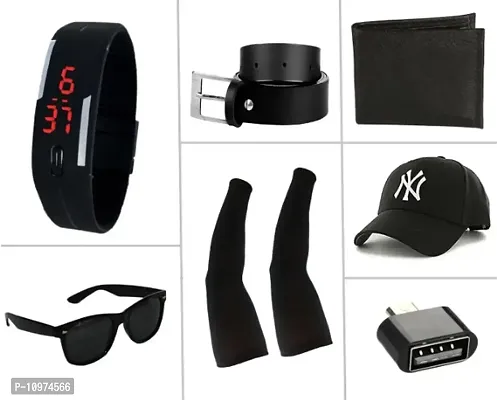 Combo Of Stylish Belt And Get Led Band, Wallet, Sunglass, Arm Sleeves, Black Cap Otg-thumb0