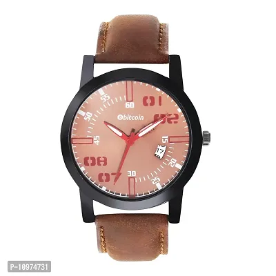 Stylish And Trendy Brown PU Strap Analog Watch For Men-thumb0