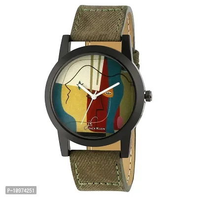 Green Denim Graphical Wrist Watch